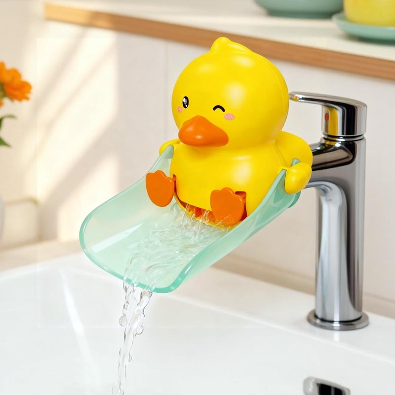 SKYROKU Duck-Tastic Faucet Extender for Toddlers – Kicking Legs Fun! Splash-Proof & Easy Install Sink Extender for Kids (Yellow&Green) - Image 1